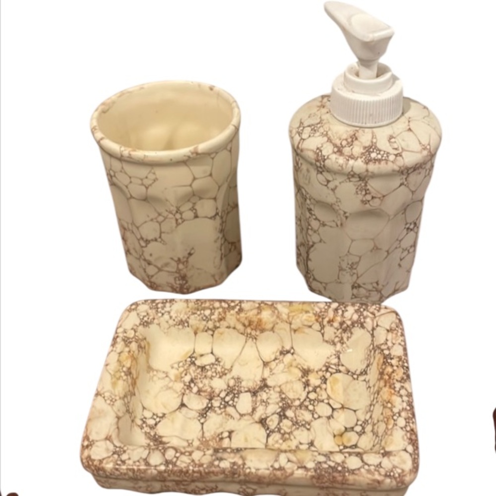 Bathroom accessory set toothbrush holder soap dish lotion dispenser whit…